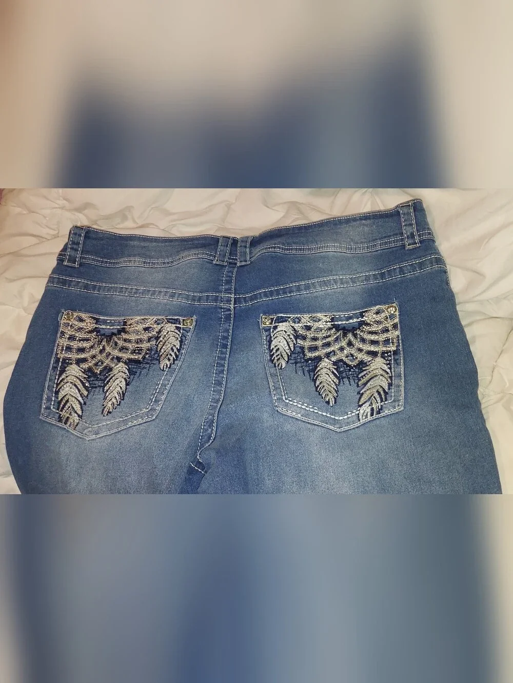 Copper Flesh Curvy Bootcut Denim Jeans w/Feather Design Pockets Size Women's 18 - Picture 1 of 7
